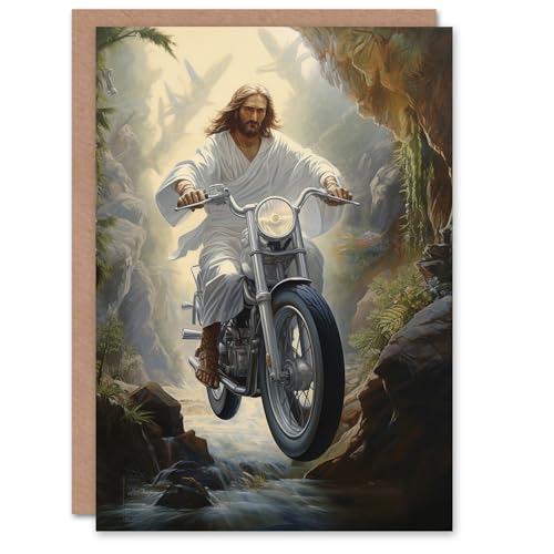 Artery8 Birthday Card Christ on a Bike Funny Motorcycle Jesus For Him Man Male Dad Brother Son Papa Grandad Greeting Card von Artery8