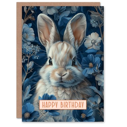 Artery8 Birthday Card Cute Bunny Rabbit Blue Flower Pattern for Her Gran Sister Niece Daughter Wife Woman Greeting Card von Artery8