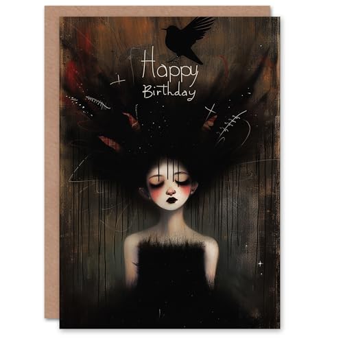 Artery8 Birthday Card Cute Goth Girl Strange Dark Portrait Painting for Her Woman Sister Niece Daughter Granddaughter Greeting Card von Artery8