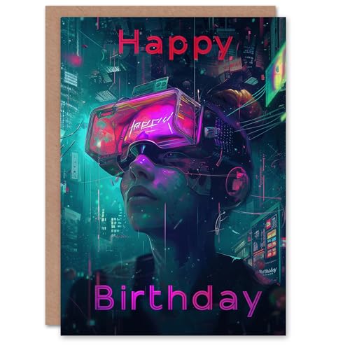 Artery8 Cyberpunk Frau Gamer Vr Neon Geburtstagskarte von Artery8