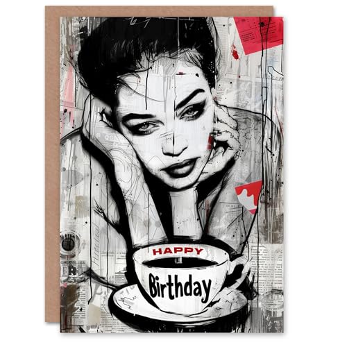 Artery8 Grunge Dame Kaffee Collage Porträt Frau Geburtstagskarte von Artery8
