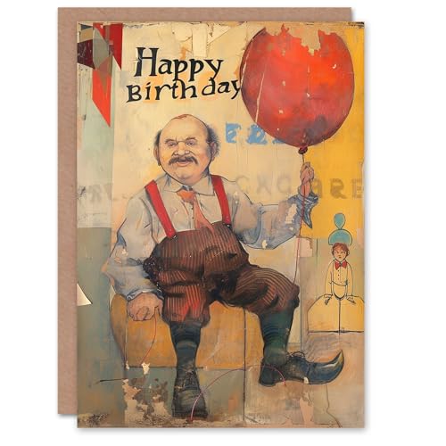 Artery8 Birthday Card Man with Balloon Carnival Circus Painting for Him Man Male Dad Brother Son Papa Grandad Greeting Card von Artery8