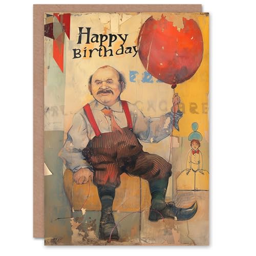 Artery8 Birthday Card Man with Balloon Carnival Circus Painting for Him Man Male Dad Brother Son Papa Grandad Greeting Card von Artery8