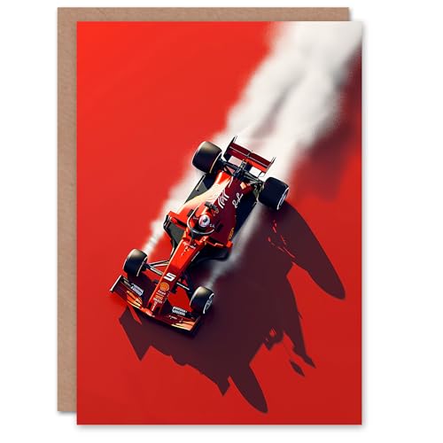 Artery8 Birthday Card Red Race Car Dust Trail Aerial View For Him Man Male Dad Brother Son Papa Grandad Greeting Card von Artery8