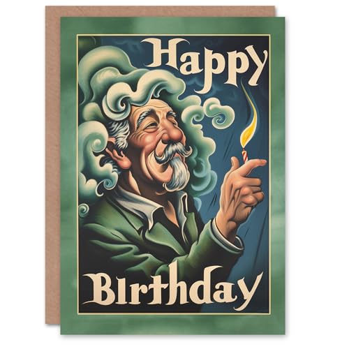 Artery8 Birthday Card Retro Old Man in Smoke Charming Mystic For Him Man Male Dad Brother Son Papa Grandad Greeting Card von Artery8