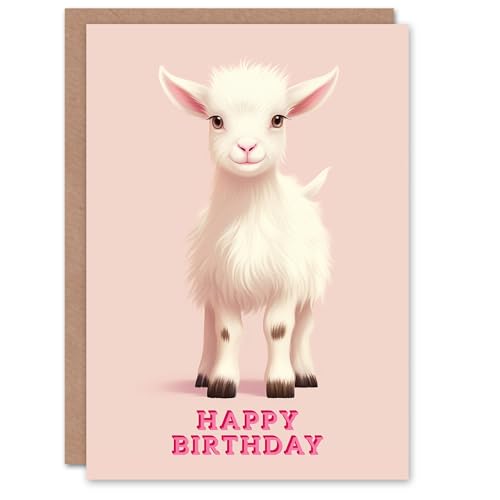 Artery8 Birthday Greeting Card Cute Happy Baby Goat Pink For Her von Artery8