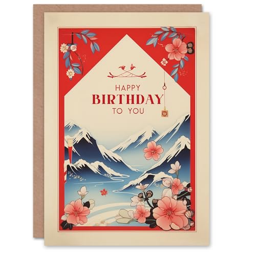 Artery8 Birthday Greeting Card Sakura Cherry Blossom Mountain For Her von Artery8
