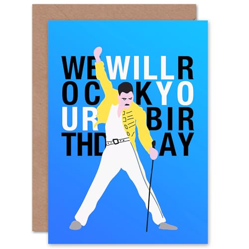 Artery8 Birthday Rock Your Birthday Queen Blue Freddie For Him Her Blank Inside Greeting Card von Artery8