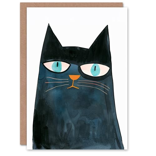 Artery8 Blue Eyed Grumpy Cat Lover Simple Watercolour Blank For Him Or Her Art Birthday Card von Artery8