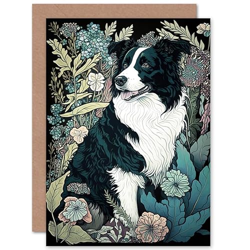 Artery8 Border Collie Haustier Im Wildblumenfeld Blumen Geburtstagskarte von Artery8