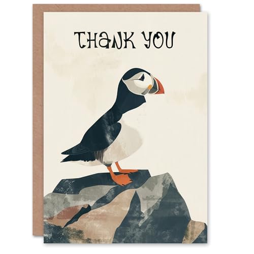 Artery8 Cute Puffin Bird on Rock Bright Graphic Design Blank For Him Or Her Art Thank You Card von Artery8