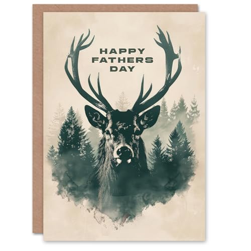Artery8 Father's Day Card Highland Stag in Scottish Forest Trees Animal For Him Man Male Dad Brother Son Papa Grandad Greeting Card von Artery8