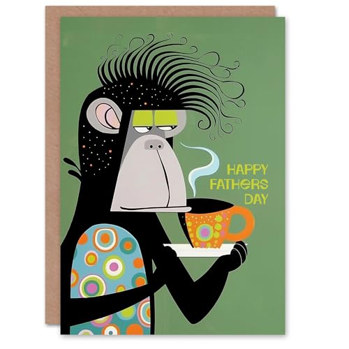 Artery8 Father's Day Card Monkey Chimp Dad Tea Coffee Animal Lover For Him Man Male Dad Brother Son Papa Grandad Greeting Card von Artery8