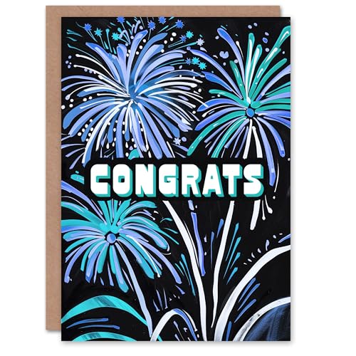 Artery8 Fireworks Display Blue on Black Painting Congrats Blank For Him Or Her Art Congratulations Card von Artery8