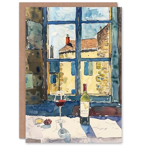 Artery8 Greeting Card Bordeaux Wine Cheese Grapes Advert Watercolour Blank For Him Or Her Art Birthday Card von Artery8