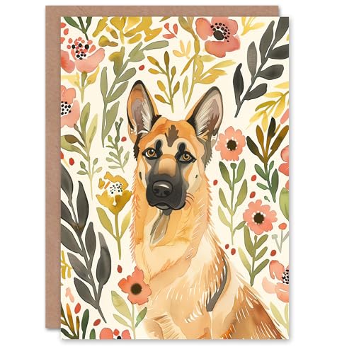 Artery8 Greeting Card Dog Lover German Shepherd in Wildflower Field for Her Woman Birthday Card von Artery8