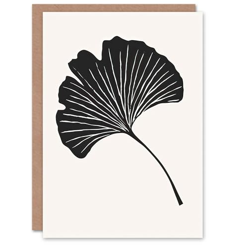 Artery8 Greeting Card Single Ginkgo Leaf Bold Black on White Painting Blank for Him Or Her Art Birthday Card von Artery8