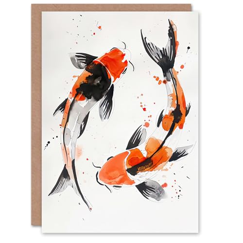 Artery8 Greeting Card Two Japanese Koi Carp Fish Bright Watercolour Blank For Him Or Her Art Birthday Card von Artery8