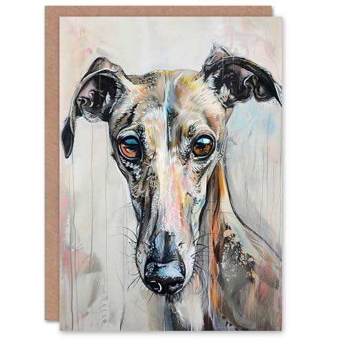 Artery8 Windhund Whippet Niedlich Haustier Porträt Geburtstagskarte von Artery8