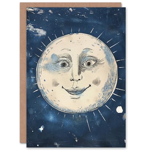 Artery8 Happy Smiling Face Full Moon Vintage Style Blank For Him Or Her Art Birthday Card von Artery8
