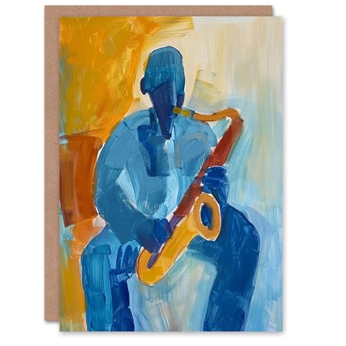 Artery8 Jazz Music Saxophone Player Abstract Painting Blank For Him Or Her Art Birthday Card von Artery8