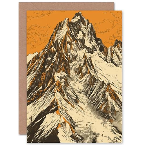 Artery8 K2 Mountain Peak Climbers White and Orange Linocut Travel Birthday Sealed Greeting Card Plus Envelope Blank inside von Artery8