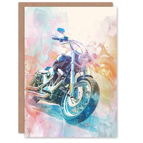 Artery8 Motorcycle Colourful Light Pastel Watercolour For Her Woman Birthday Card von Artery8