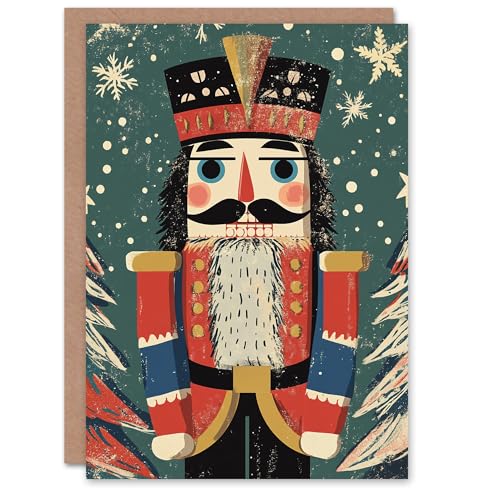 Artery8 Nutcracker Soldier Doll Pine Trees Snow Blank For Him Or Her Art Xmas Festive Christmas Card von Artery8