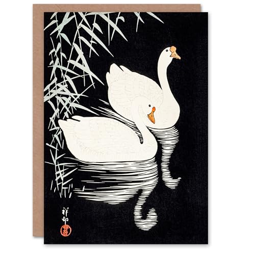 Artery8 Ohara Koson Japanese Art Card Geese Swimming By Reeds von Artery8