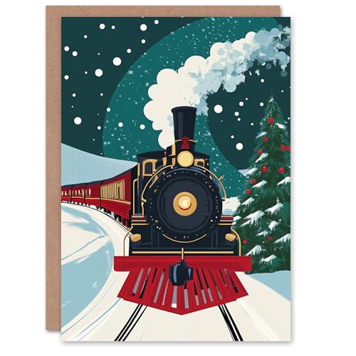 Artery8 Polar Express Steam Train Decorated Tree Blank For Him Or Her Art Xmas Festive Christmas Card von Artery8