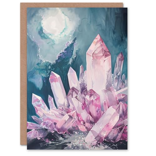 Artery8 Rose Quartz Crystal Pink Mystical Landscape Greeting Birthday Card Him Her All Blank von Artery8