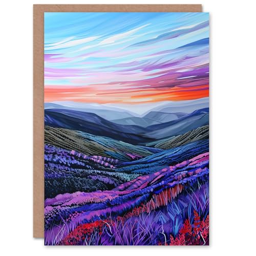 Artery8 Scottish Heather Fields Artwork Purple Hills Greeting Birthday Card Him Her All Blank von Artery8