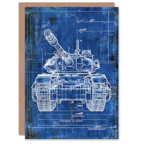 Artery8 Tank Blueprint Drawing Detailed Military Vehicle Greeting Birthday Card Him Her All Blank von Artery8