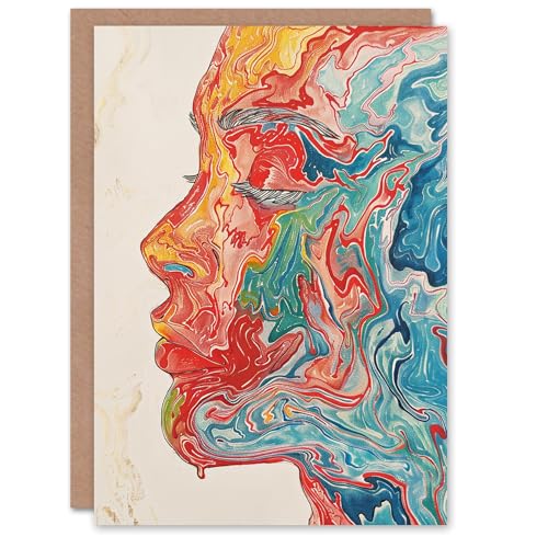 Artery8 The Flow Within Colourful Psychedelic Portrait Blank For Him Or Her Art Birthday Card von Artery8