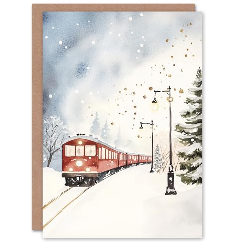 Artery8 Train Tracks Snow Winter Landscape Blank For Him Or Her Art Xmas Festive Christmas Card von Artery8