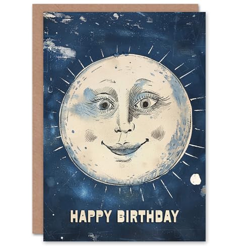 Artery8 Vintage Style Happy Smiling Face Full Moon Blank For Him Or Her Art Birthday Card von Artery8