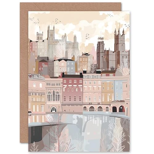 Bath Georgian Architecture Pastel Colour Cityscape Travel Birthday Sealed Greeting Card Plus Envelope Blank inside von Artery8