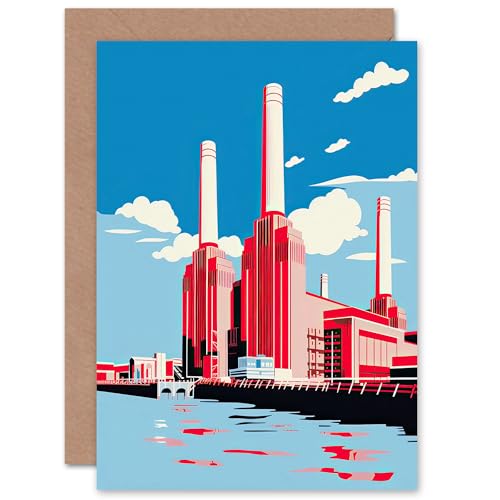 Battersea Power Station London Landmark for Him or Her Man Woman Birthday Thank You Congratulations Blank Art Greeting Card von Artery8