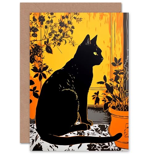 Black Cat in Sunlight for Him or Her Man Woman Birthday Thank You Congratulations Blank Art Greeting Card von Artery8