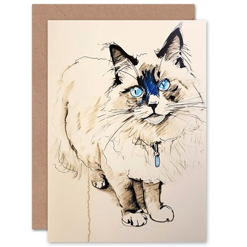 Blue Point Ragdoll Cat Sketch for Wife Her Mum Sister Daughter Mom Gran Nan Birthday Mothers Day Thinking of You Blank Art Greeting Card von Artery8