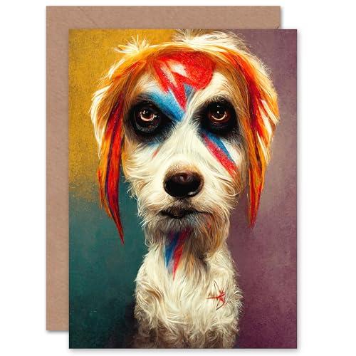 Bow Wow Bowie Aladdin Sane Dog Lover for Him or Her Man Woman Birthday Thank You Congratulations Blank Art Greeting Card von Artery8