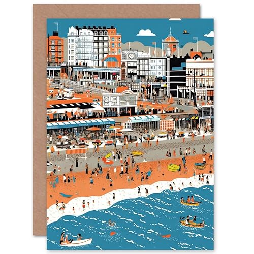 Brighton Beach and Palace Pier Modern Abstract Travel Birthday Sealed Greeting Card Plus Envelope Blank inside von Artery8