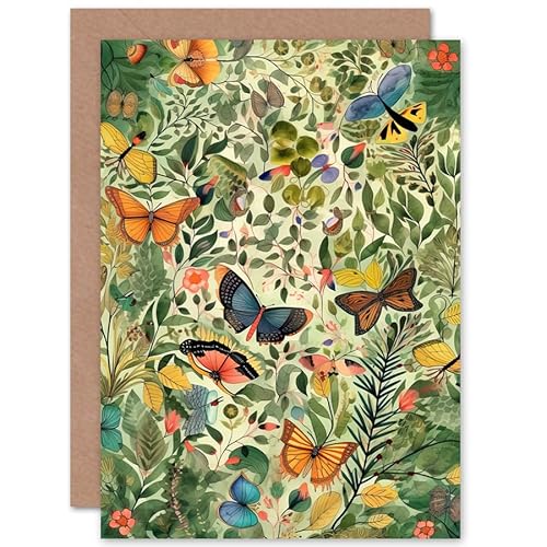 Butterfies Flying in Spring Field Modern Folk Art Nature Birthday Sealed Greeting Card Plus Envelope Blank inside von Artery8