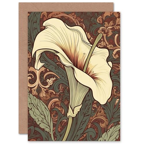 Cala Lily Flower Art Nouveau William Morris Style for Wife Her Mum Sister Daughter Mom Gran Nan Birthday Thank You Congratulations Blank Art Greeting Card von Artery8