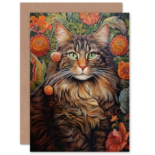 Cat Lover Floral Spring Garden Flower Blooms for Wife Her Mum Sister Daughter Mom Gran Nan Mothers Day Birthday Thank You Blank Art Greeting Card von Artery8