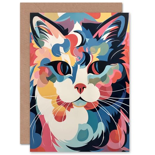 Cat Lover Graphic 1960s Abstract Pastel Boho Retro for Wife Her Mum Sister Daughter Mom Gran Nan Birthday Thank You Congrats Blank Art Greeting Card von Artery8