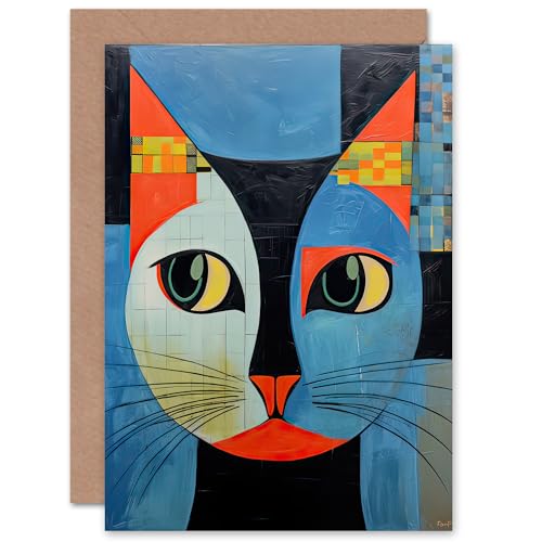 Cat Lovers Mosaic Tile for Him or Her Man Woman Birthday Thinking of You Get Well Soon Blank Art Greeting Card von Artery8