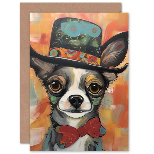 Chihuahua Dog Lover Top Hat and Bow Tie for Wife Her Mum Sister Daughter Mom Gran Nan Birthday Thank You Congratulations Blank Art Greeting Card von Artery8