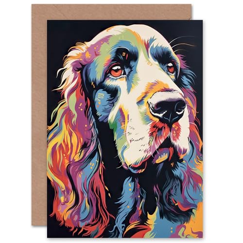 Colourful Cocker Spaniel Dog Lover Portrait for Wife Her Mum Sister Daughter Mom Gran Nan Birthday Thank You Mothers Day Blank Art Greeting Card von Artery8