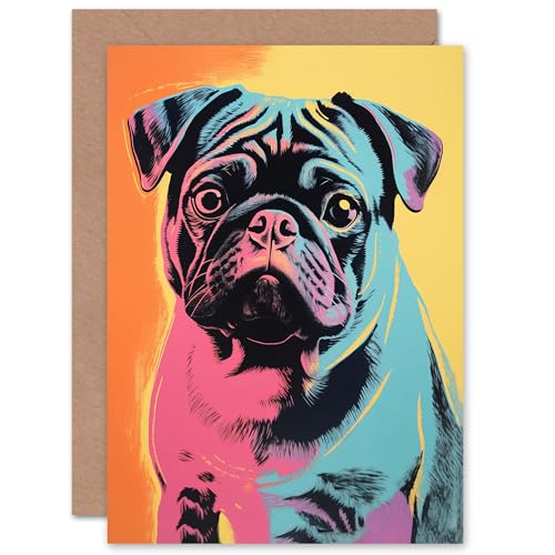 Cute Pug Dog Pet Portrait Fan Lover for Him or Her Man Woman Birthday Thank You Congratulations Blank Art Greeting Card von Artery8